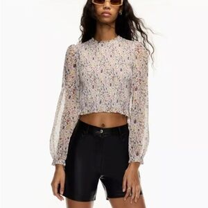 Aritzia Wilfred Sz M Tempest Floral Cottagecore Ruched Blouse